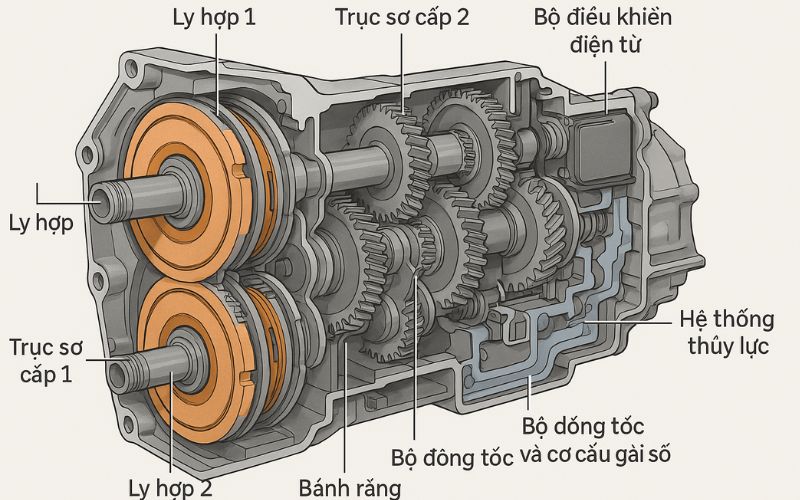 Hộp số dct là gì 2 Cấu tạo của hộp số DCT