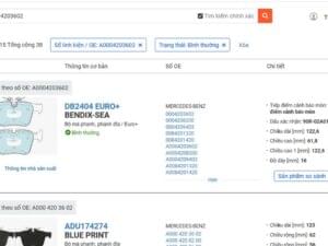 Kết quả trả về từ TecDoc Catalogue