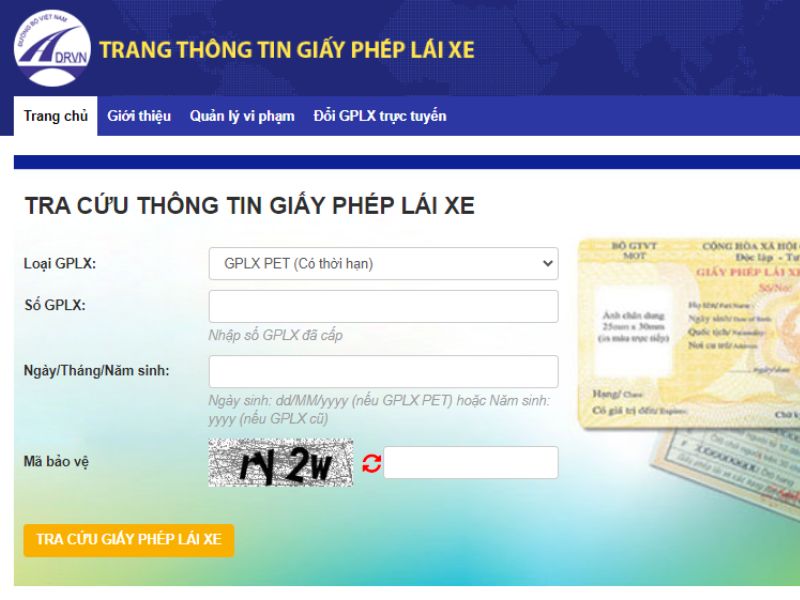Tra cứu bắng lái xe trên website của Bộ Giao Thông Vận Tải