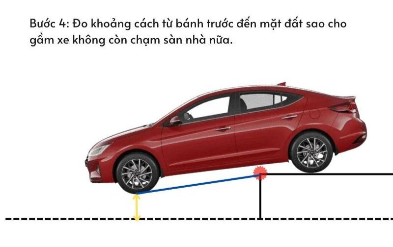 Đo khoảng cách từ bánh trước xuống mặt đất để đảm bảo khi thiết kế
