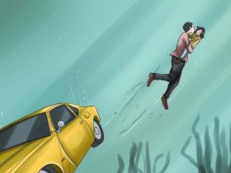 Hãy bế trẻ đặt lên đùi, giữ chặt rồi đẩy qua cửa sổ