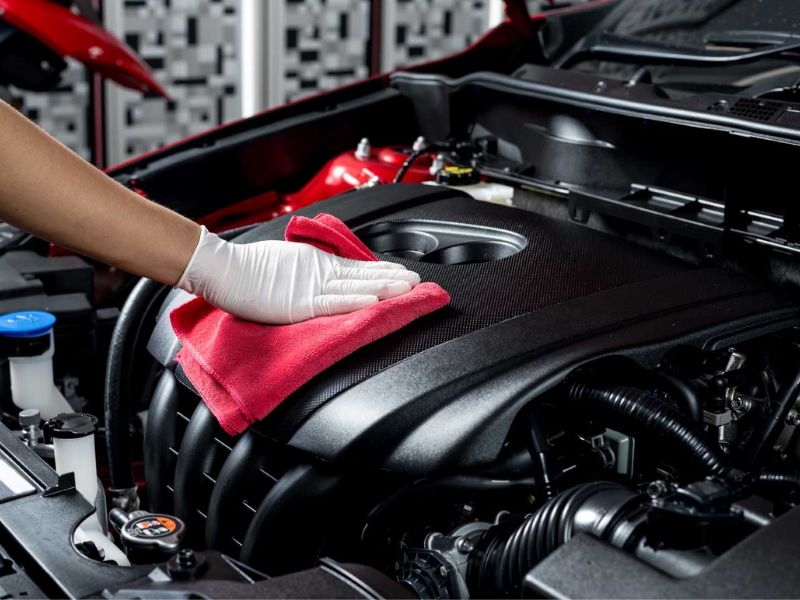 Nhẹ nhàng chà rửa khoang máy bằng bàn chải lông mềm