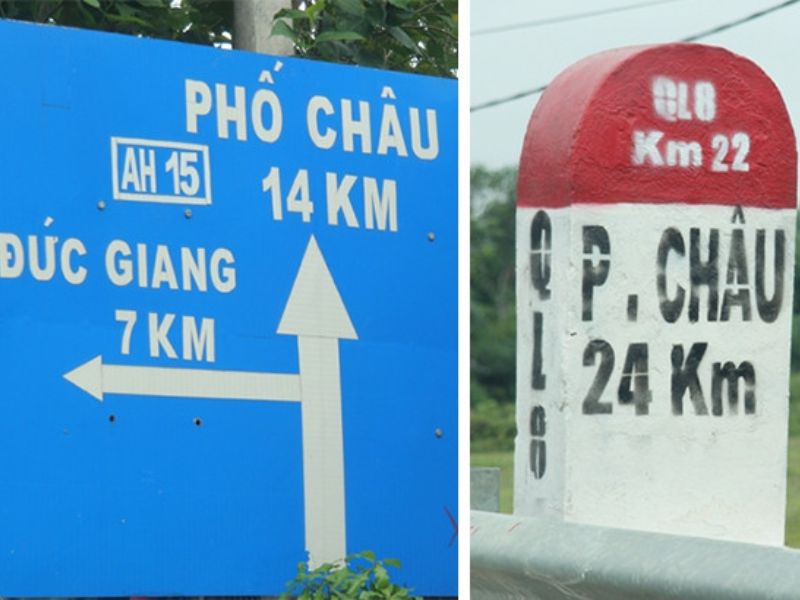 Quan sát biển báo km và cột mốc dọc quốc lộ giúp bạn biết rõ vị trí xe đang dừng