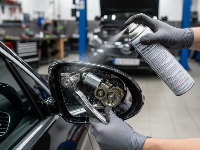 Nguyên nhân gương ô tô không gập hết và cách khắc phục triệt để 3 Sử dụng dầu silicon bôi trơn xịt trực tiếp vào thân và chân gương